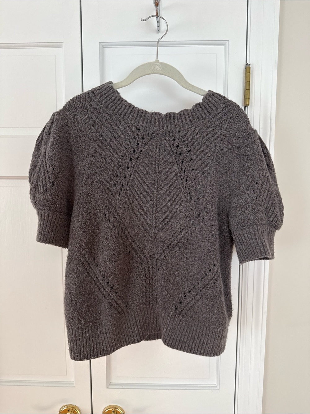 Anthropologie Gray Short-Sleeve Cable Knit Sweater